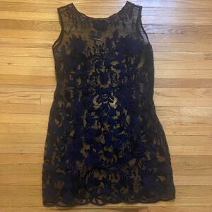 Elegant Sheer Black and Blue Lace Dress